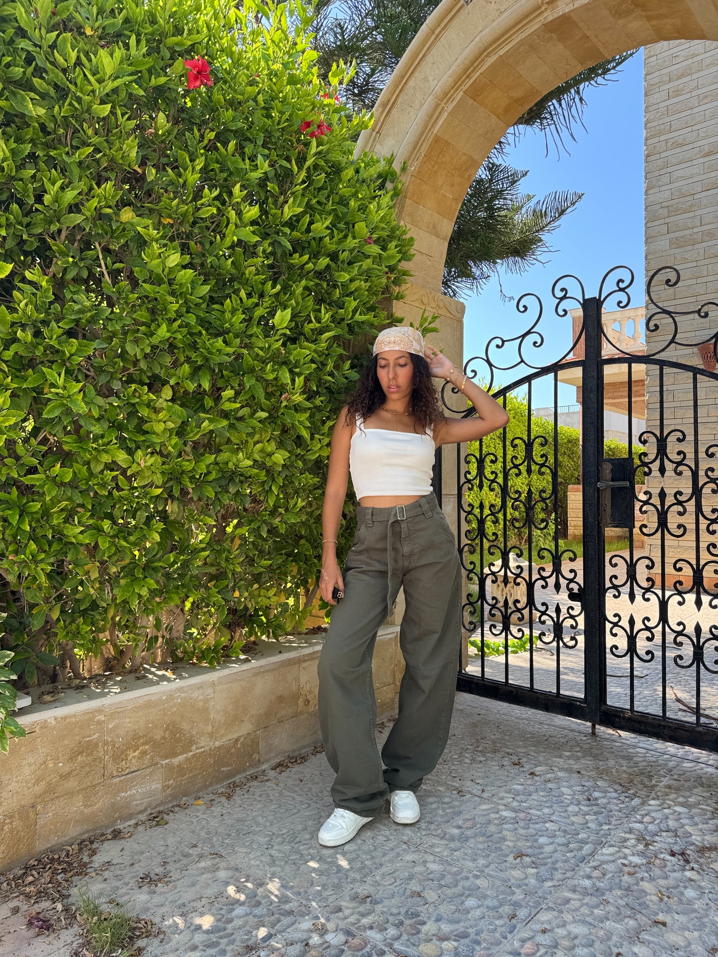 “Olive Belted Baggy Pants”