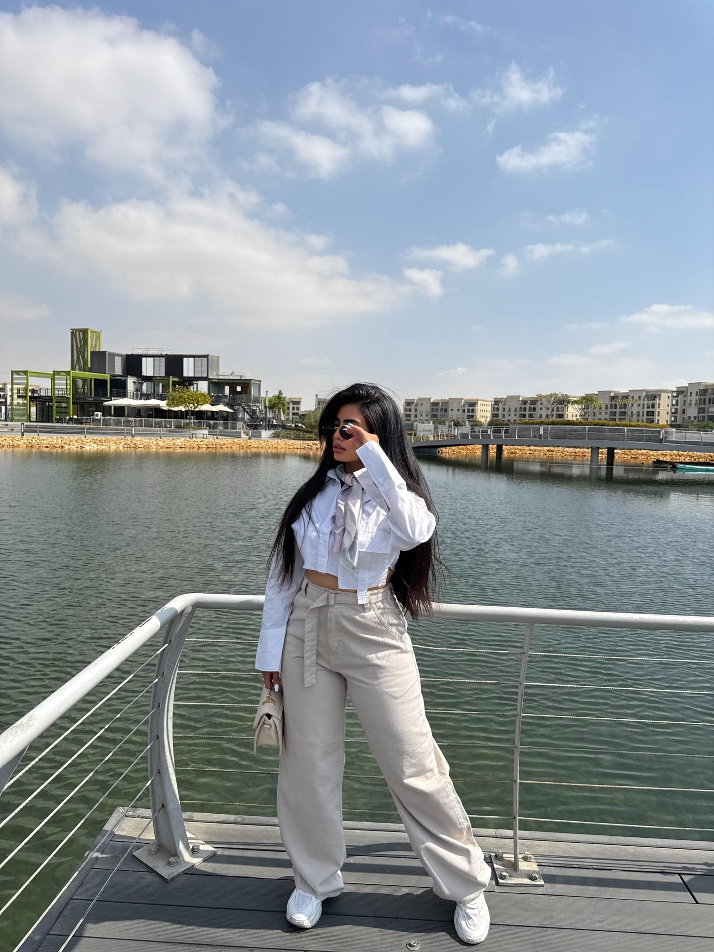 ” Beige Belted Baggy Pants”