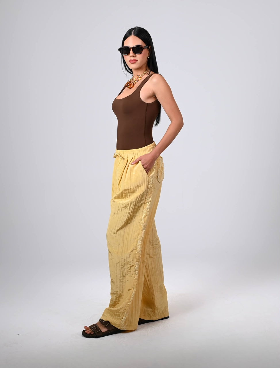 Crinkle Satin Pants Yellow