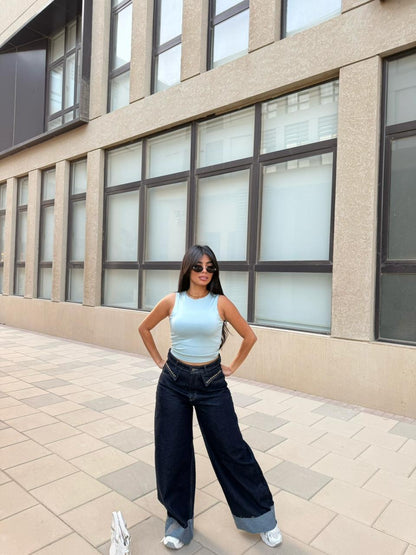 Wide Leg Denim Jeans with Metal Stud Details 2