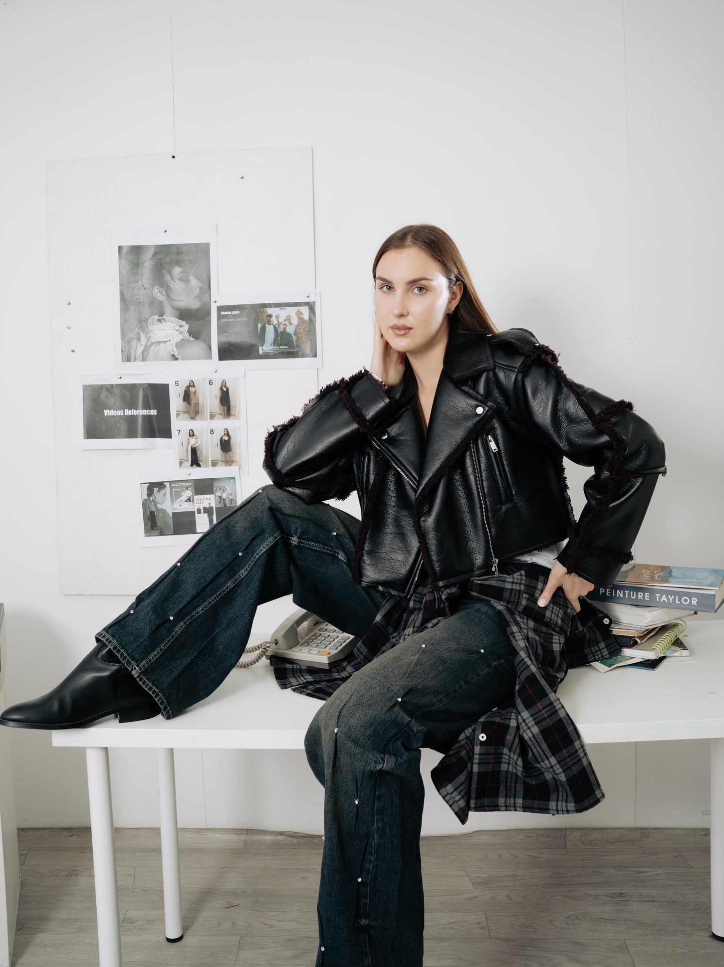 Cropped Leather Biker Jacket