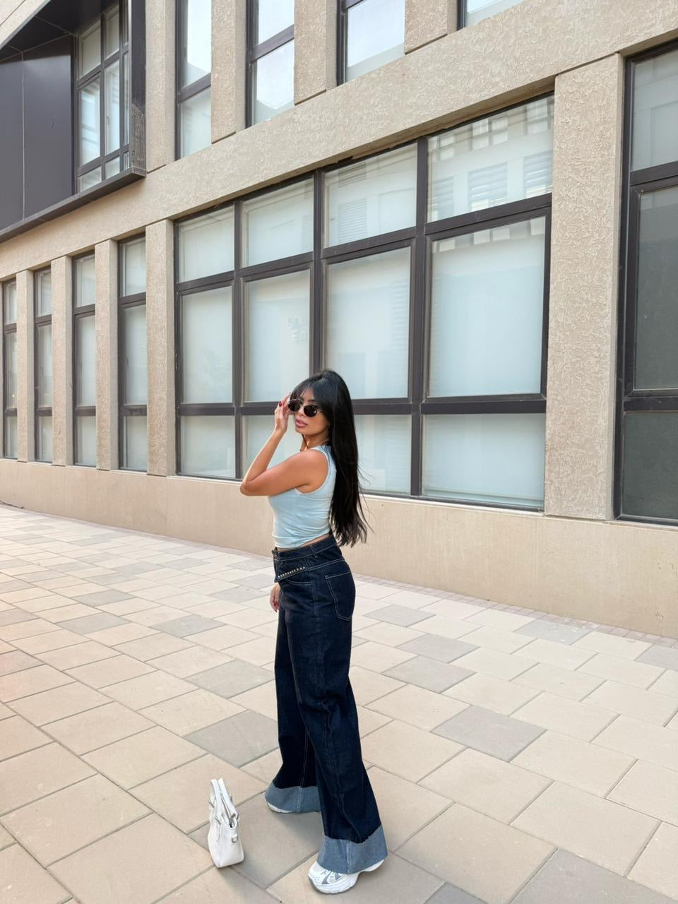 Wide Leg Denim Jeans with Metal Stud Details 2