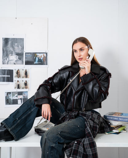 Cropped Leather Biker Jacket