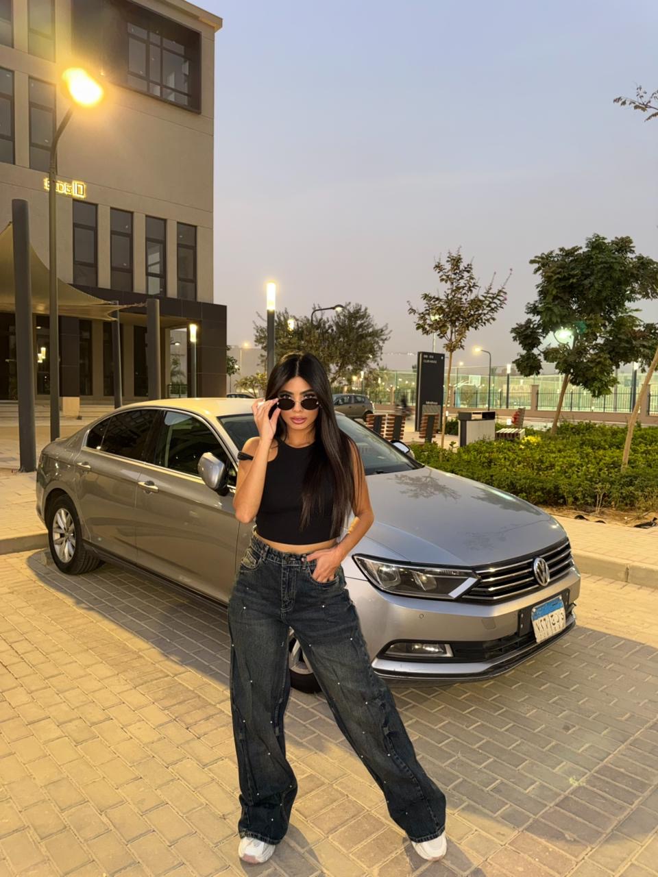 Pearl Embellished Wide Leg Denim Pants