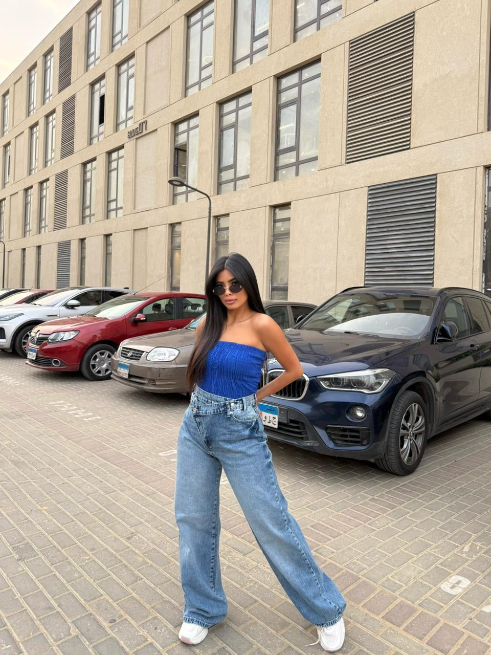 Wide Leg High Waisted Jeans cross