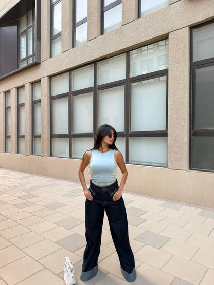 Wide Leg Denim Jeans with Metal Stud Details 2