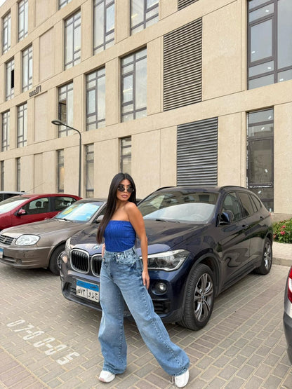 Wide Leg High Waisted Jeans cross