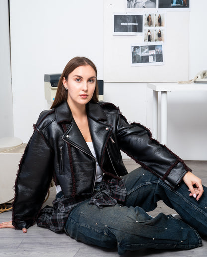 Cropped Leather Biker Jacket