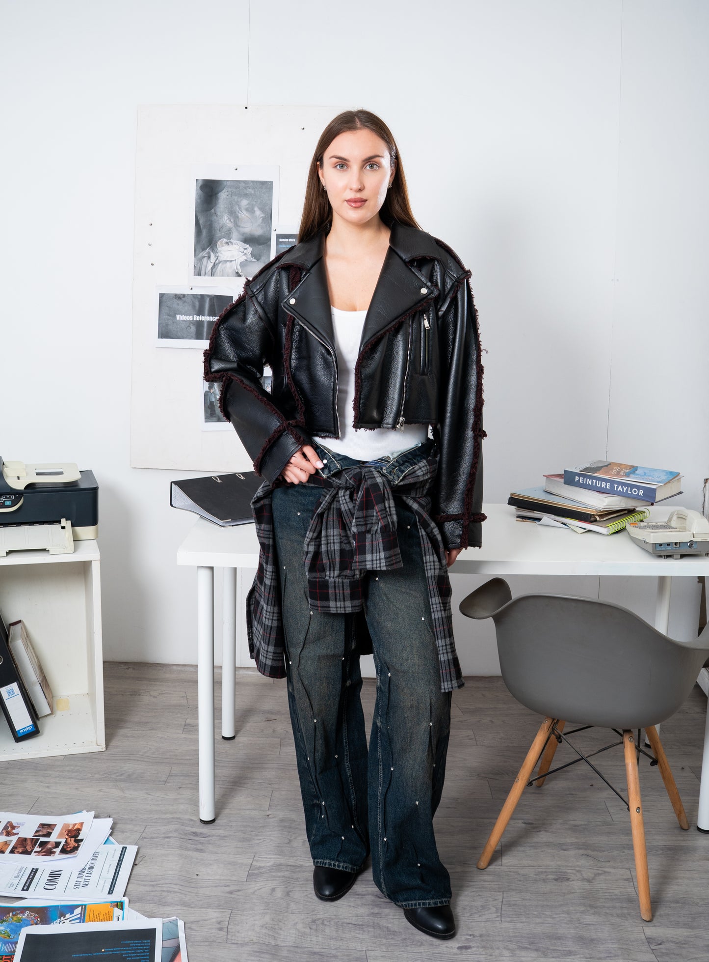 Cropped Leather Biker Jacket