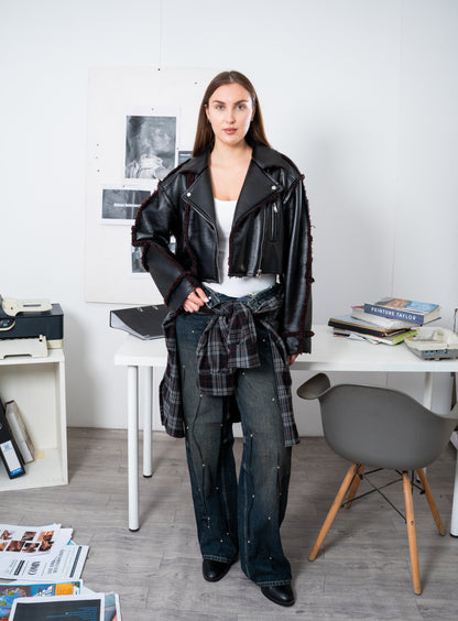 Cropped Leather Biker Jacket