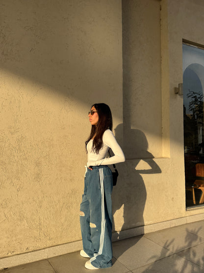 wide leg with Three strips