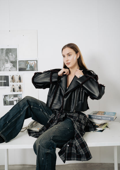 Cropped Leather Biker Jacket