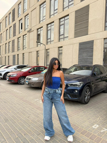 Wide Leg High Waisted Jeans cross