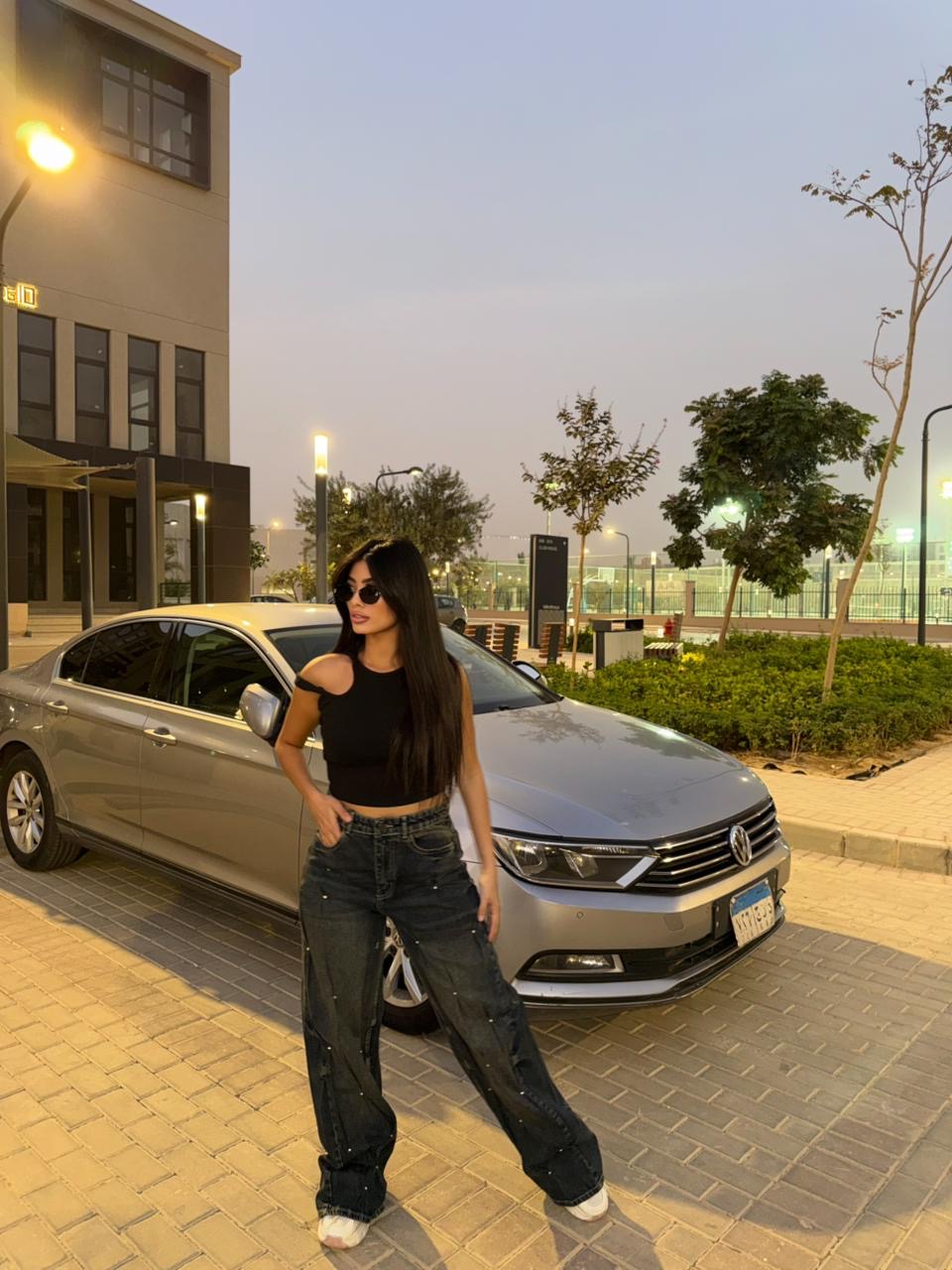 Pearl Embellished Wide Leg Denim Pants