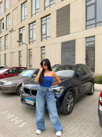 Wide Leg High Waisted Jeans cross