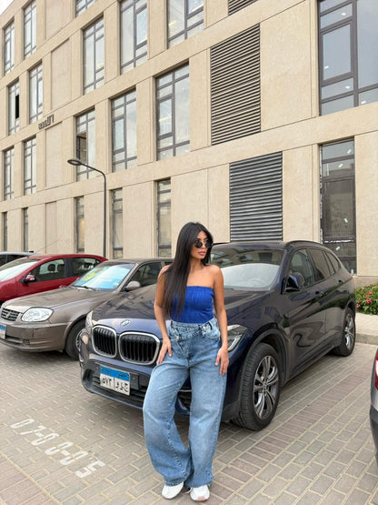 Wide Leg High Waisted Jeans cross