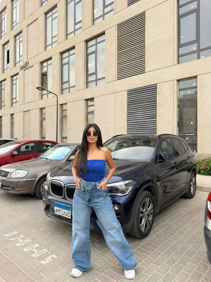 Wide Leg High Waisted Jeans cross