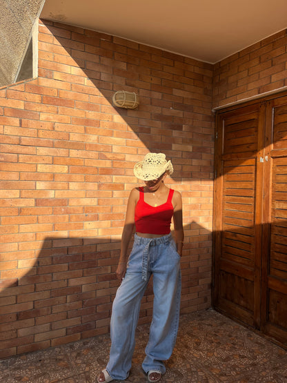 ” light blue Belted Baggy Pants”