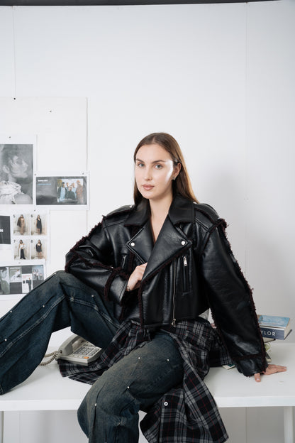 Cropped Leather Biker Jacket