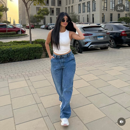 (Copy) Baggy Jeans with Double Button & X Tie 2B Blue