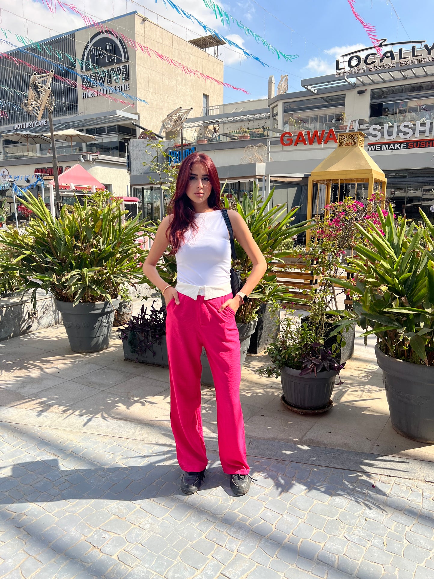 Pink linen pants