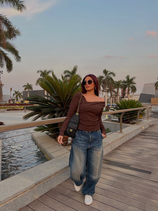 Off-Shoulder Shimmer Top 2 Brown