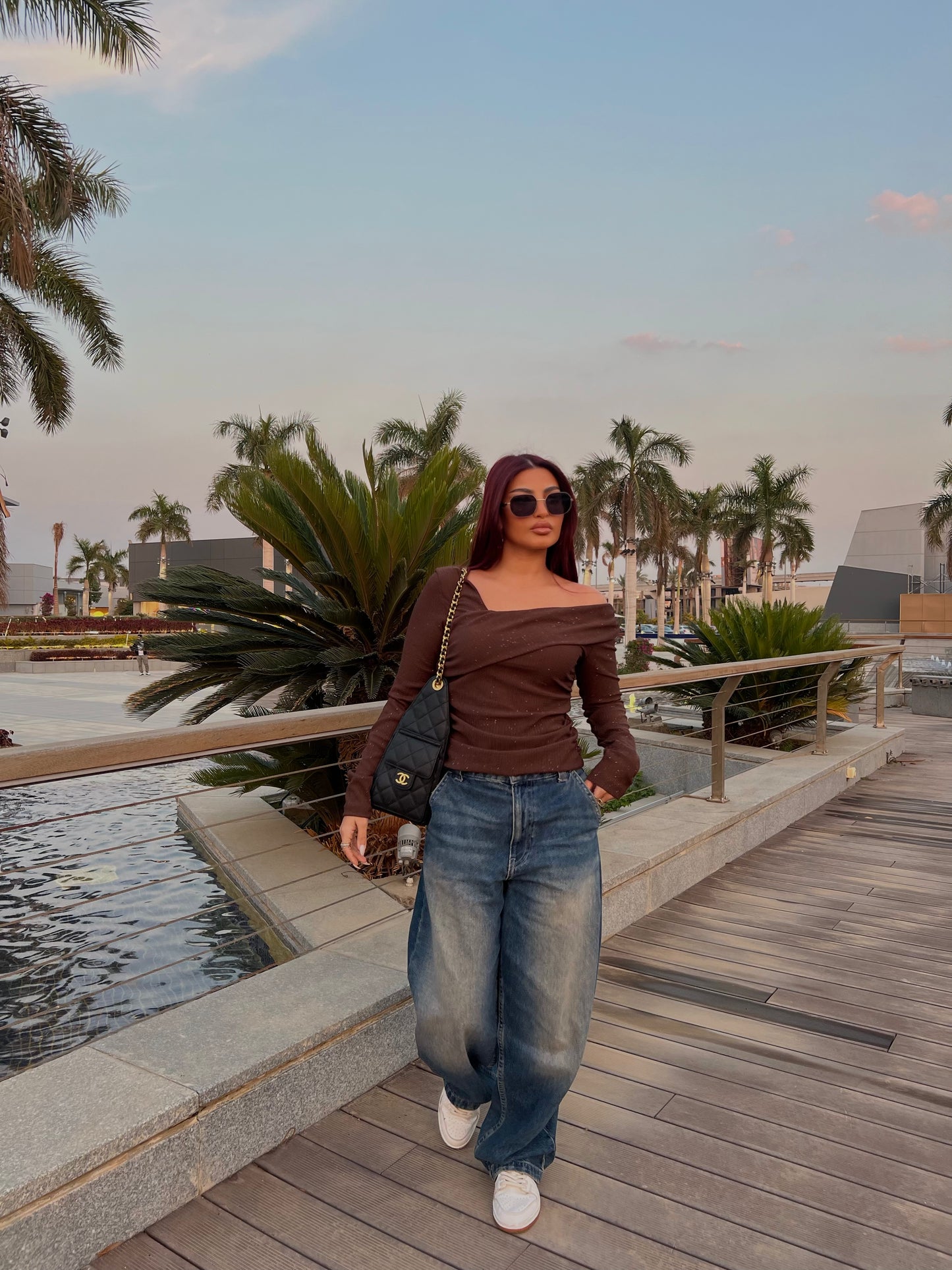 Off-Shoulder Shimmer Top 2 Brown