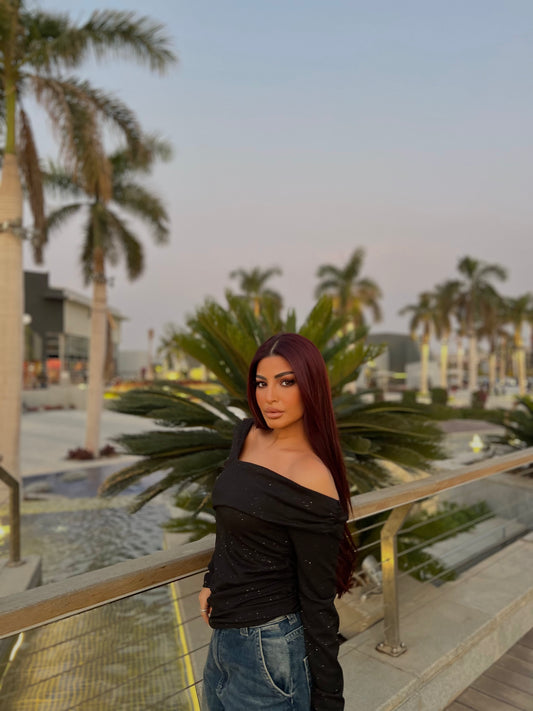 Off-Shoulder Shimmer Top 2 Black