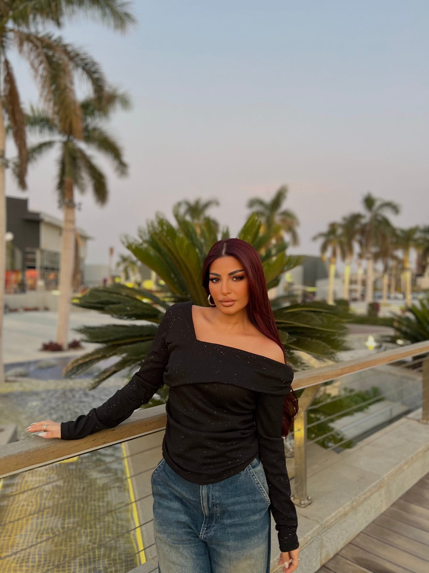 Off-Shoulder Shimmer Top 2 Black