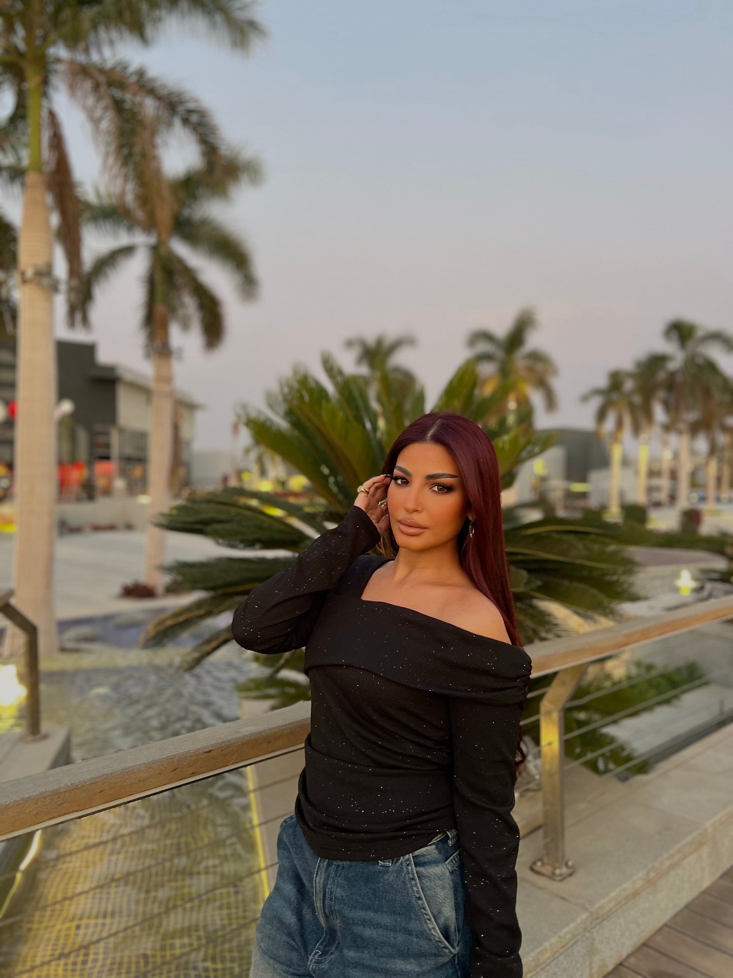 Off-Shoulder Shimmer Top 2 Black