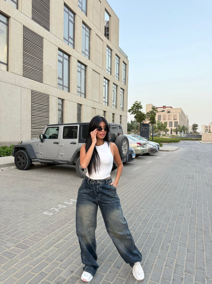 Baggy Jeans with Double Button & X Tie 2B Dark Dirty