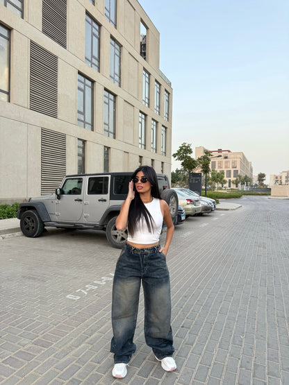 Baggy Jeans with Double Button & X Tie 2B Dark Dirty