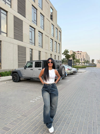 Baggy Jeans with Double Button & X Tie 2B Dark Dirty