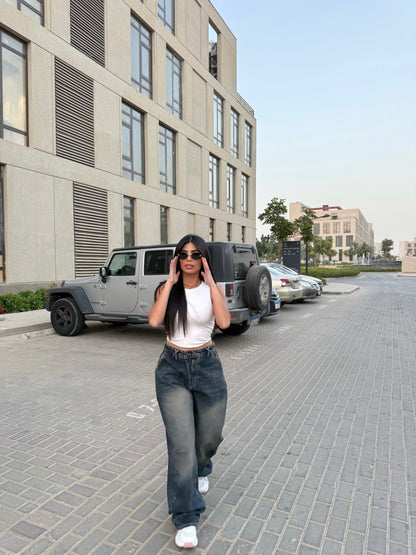 Baggy Jeans with Double Button & X Tie 2B Dark Dirty