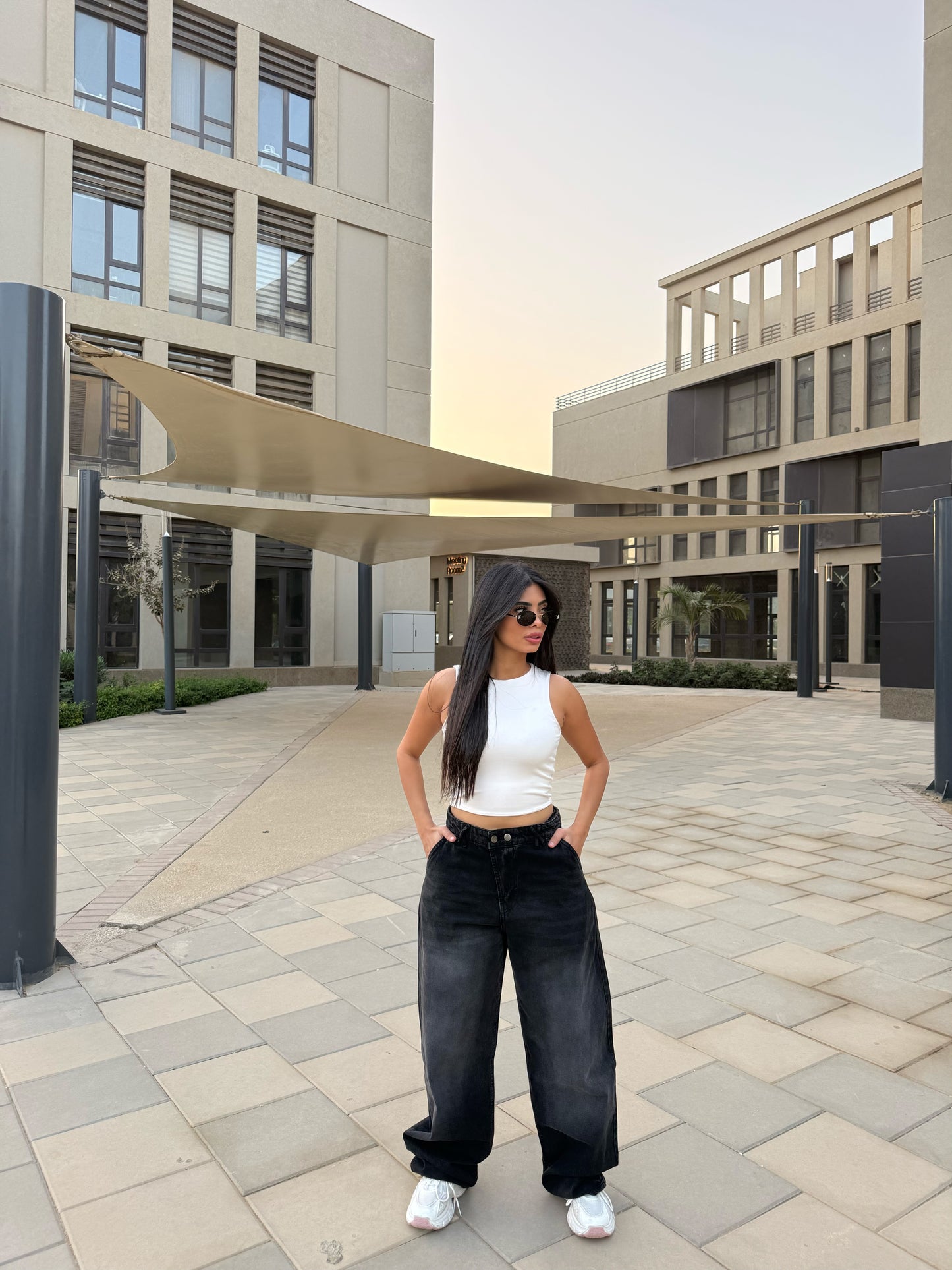 Baggy Jeans with Double Button & X Tie 2B Black