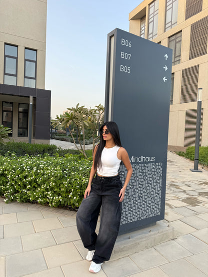 Baggy Jeans with Double Button & X Tie 2B Black