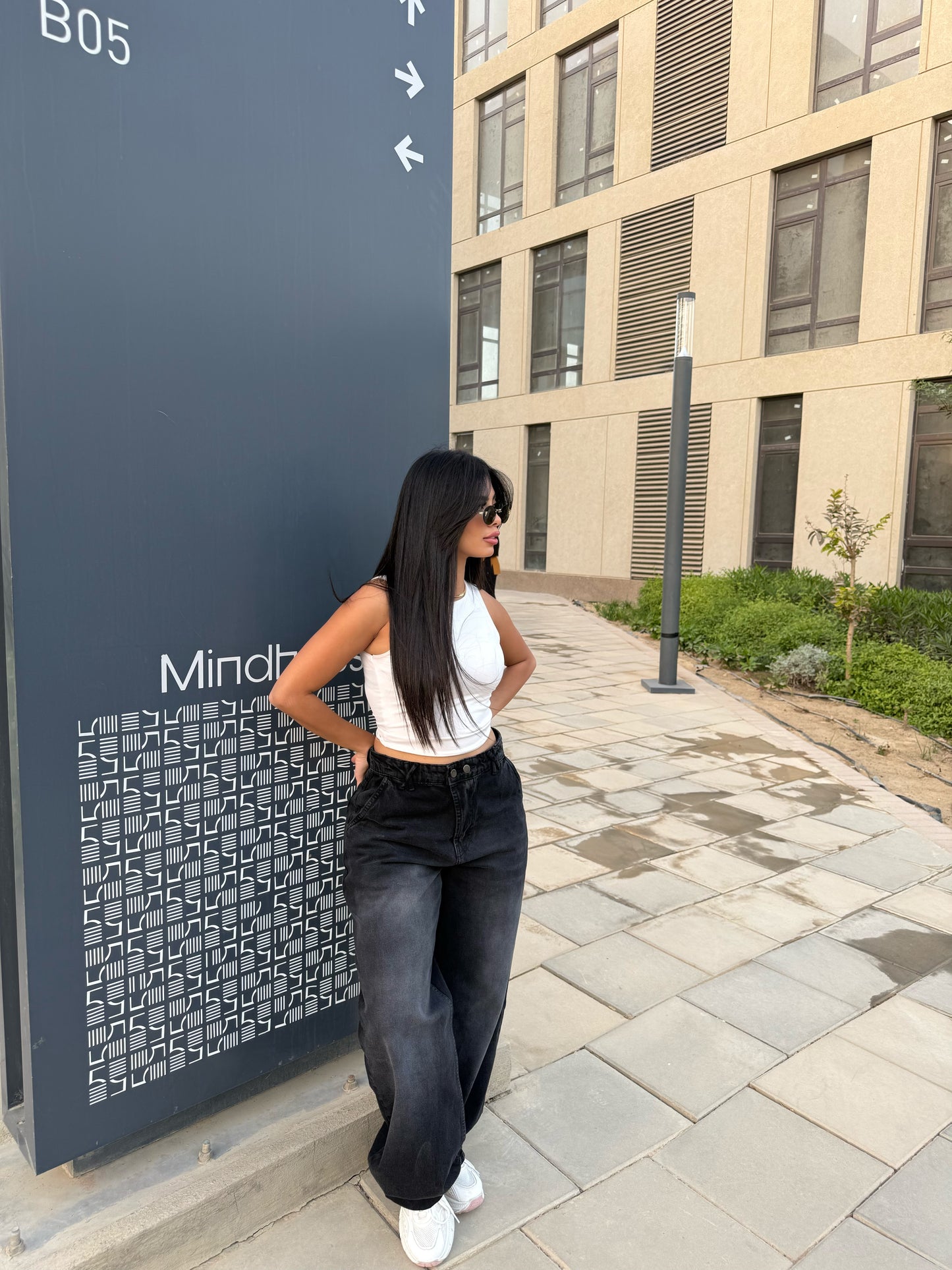 Baggy Jeans with Double Button & X Tie 2B Black