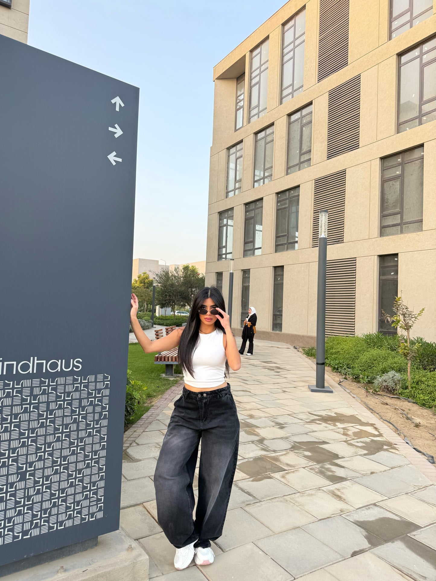 Baggy Jeans with Double Button & X Tie 2B Black