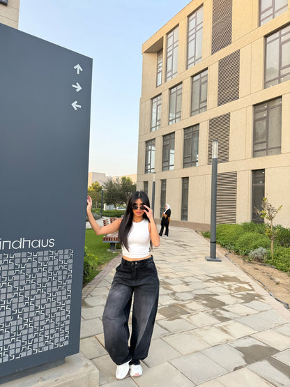 Baggy Jeans with Double Button & X Tie 2B Black