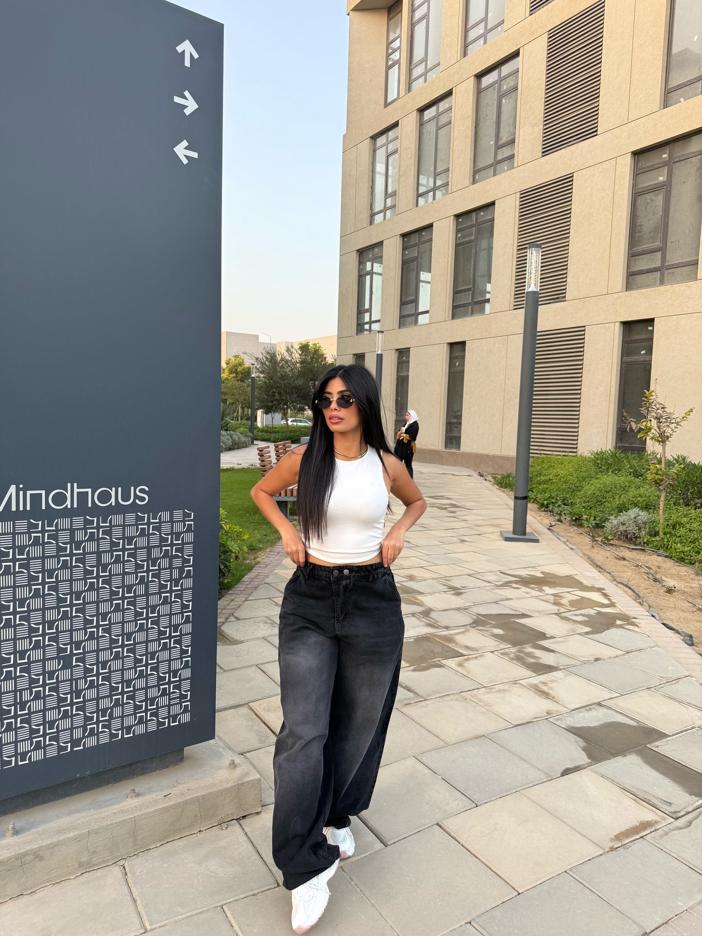 Baggy Jeans with Double Button & X Tie 2B Black