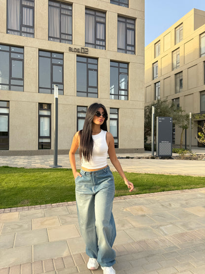 Baggy Jeans with Double Button & X Tie 2B Dirty light