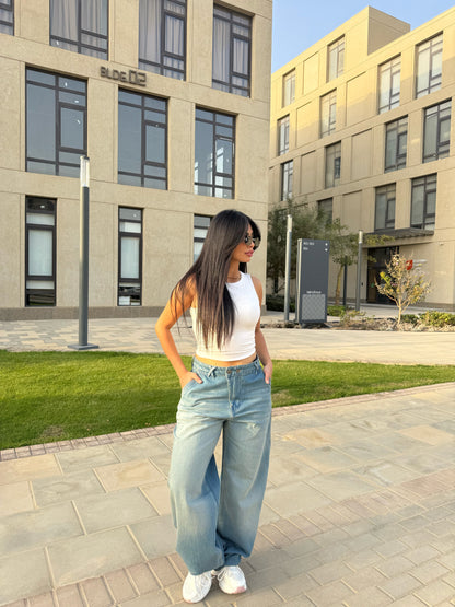 Baggy Jeans with Double Button & X Tie 2B Dirty light