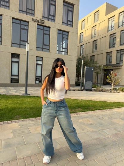 Baggy Jeans with Double Button & X Tie 2B Dirty light