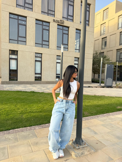 Baggy Jeans with Double Button & X Tie 2B light blue