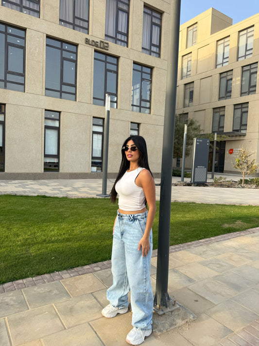 Baggy Jeans with Double Button & X Tie 2B light blue