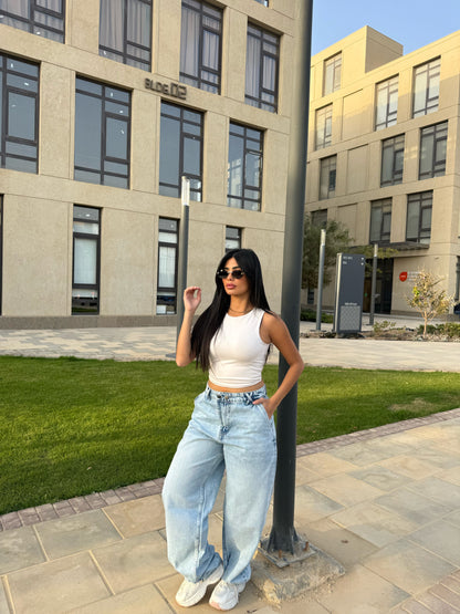 Baggy Jeans with Double Button & X Tie 2B light blue