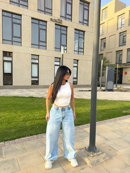 Baggy Jeans with Double Button & X Tie 2B light blue