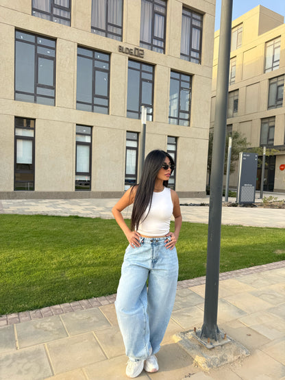 Baggy Jeans with Double Button & X Tie 2B light blue