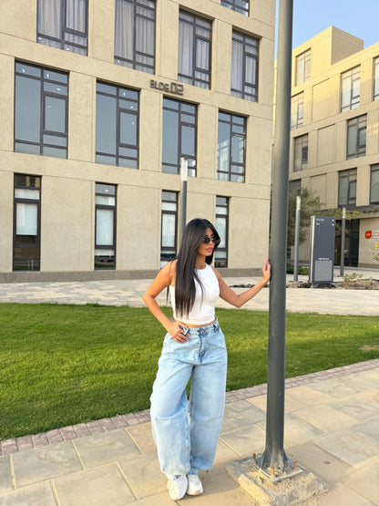 Baggy Jeans with Double Button & X Tie 2B light blue