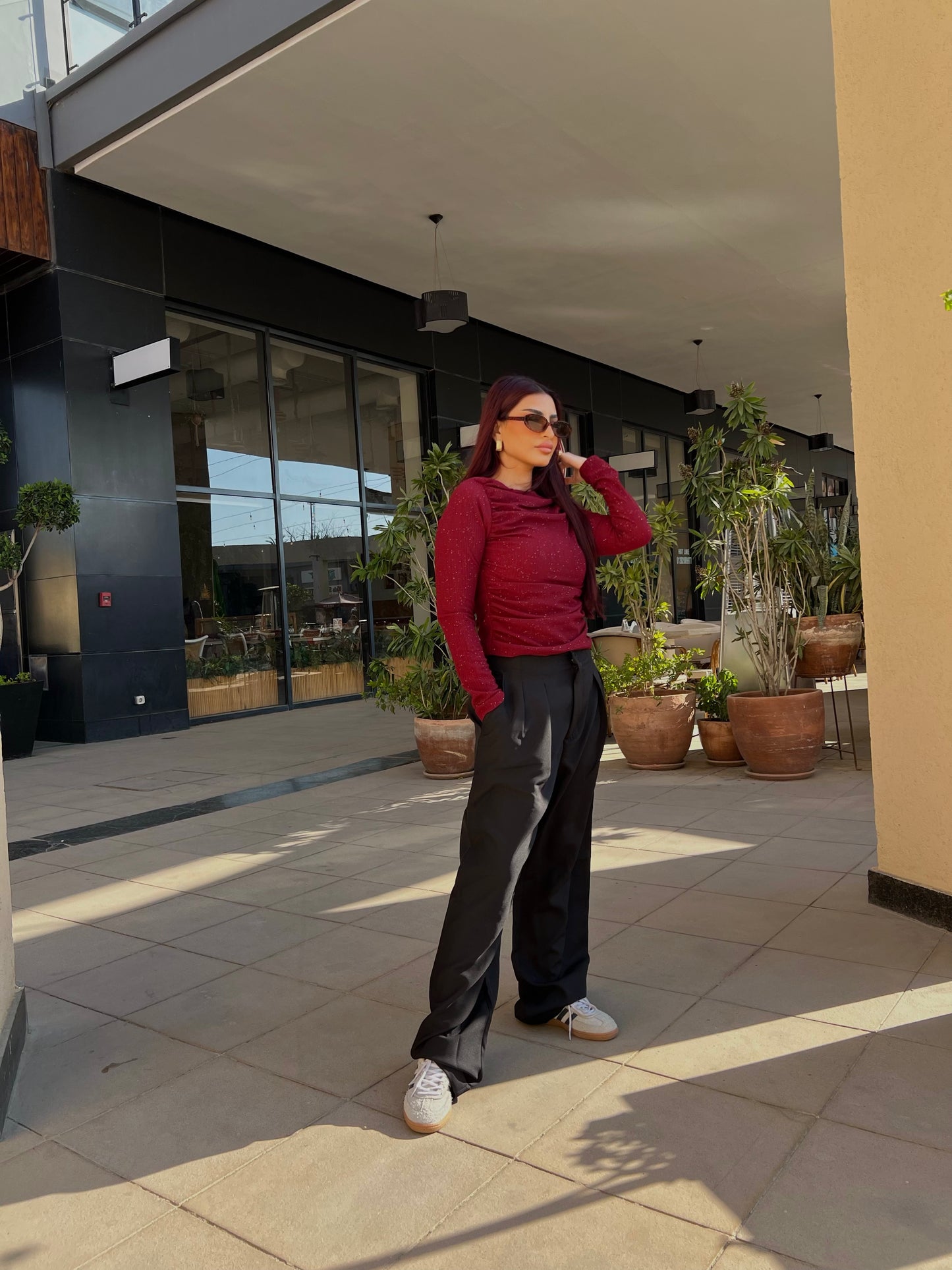 Draped Fitted Top 5 Burgundy